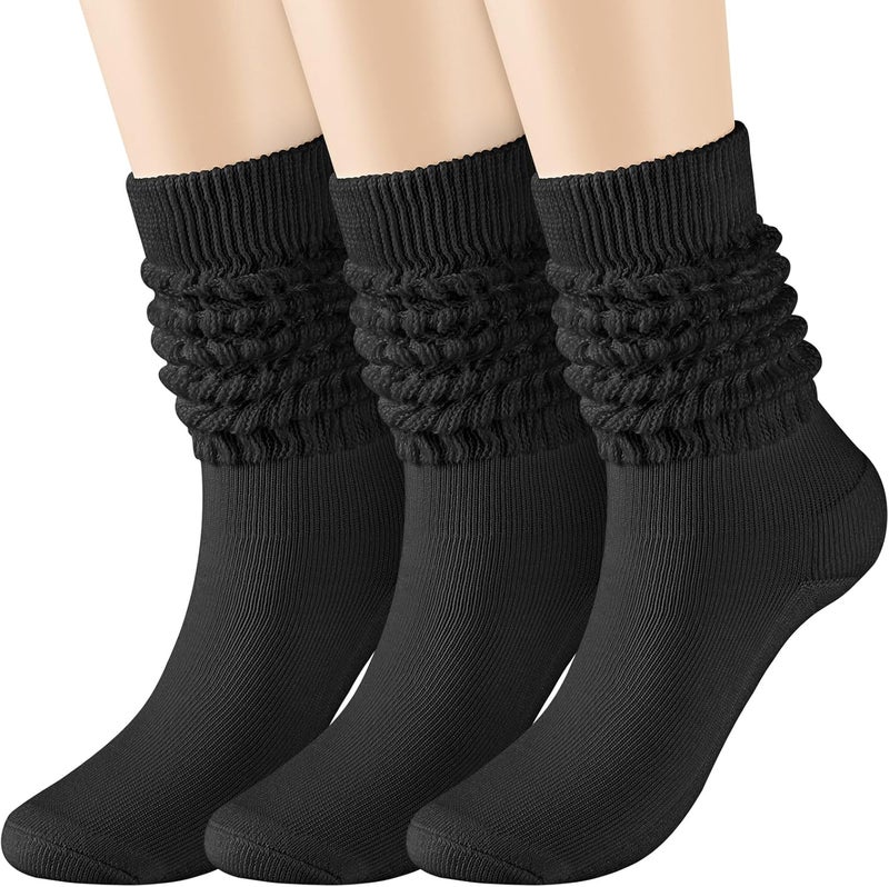 TRIITECH Store 3 Pairs Scrunchy Socks for Women,Slouch Socks Women Knee High Scrunch Socks Size 5-11 - Image 1